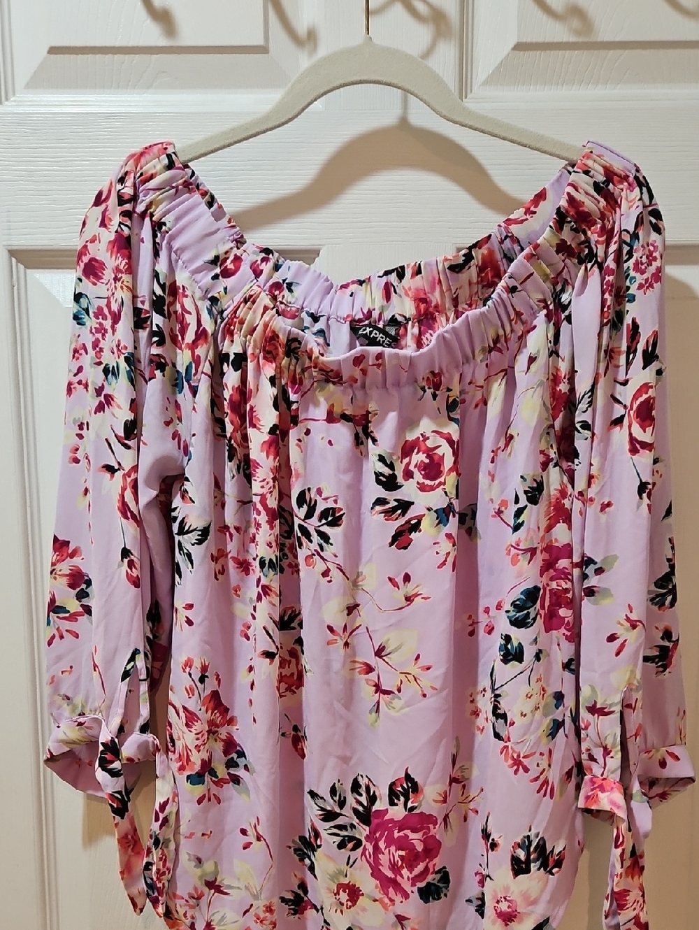 Express Pink Floral Off-the-Shoulder Peasant Blouse Size Med